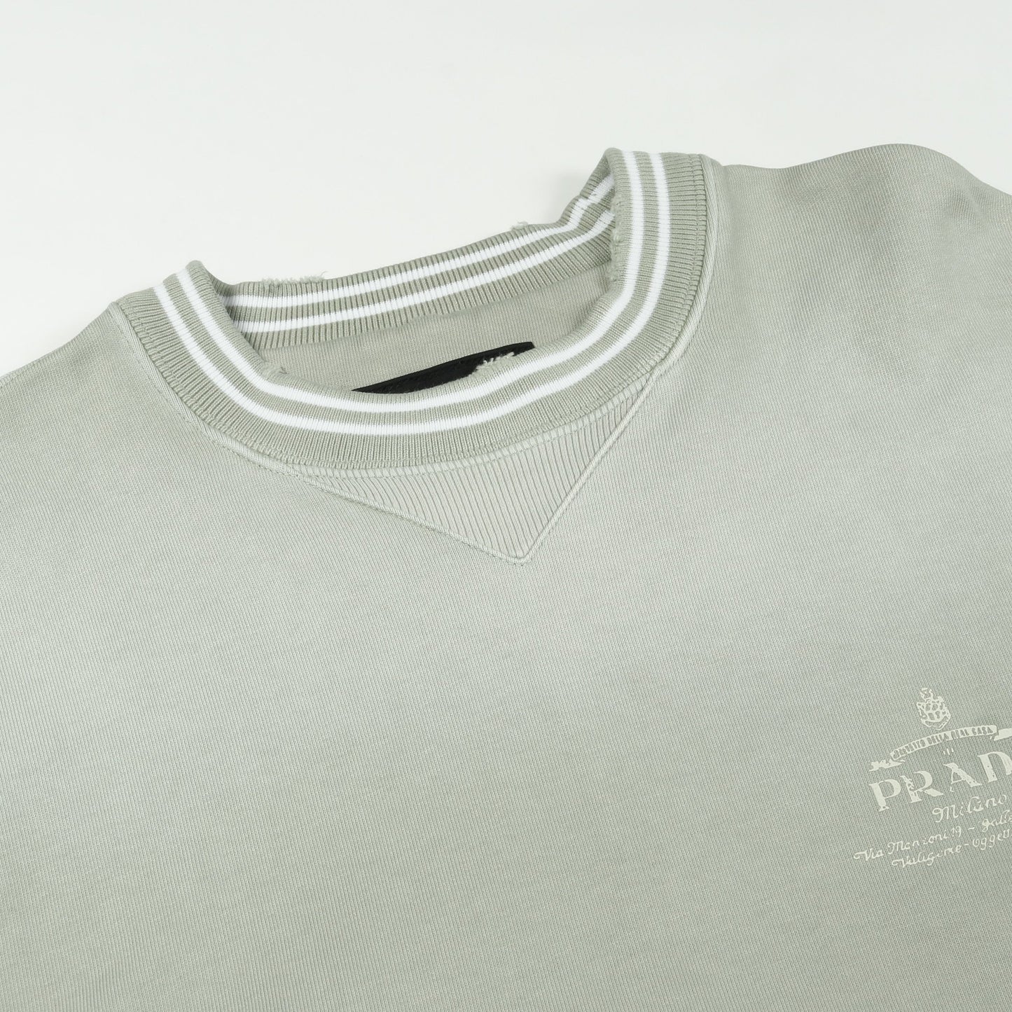 スウェットシャツ クルーネック コットン グレーグリーン ダメージ加工 フェード加工 プラダ トップス PRADA