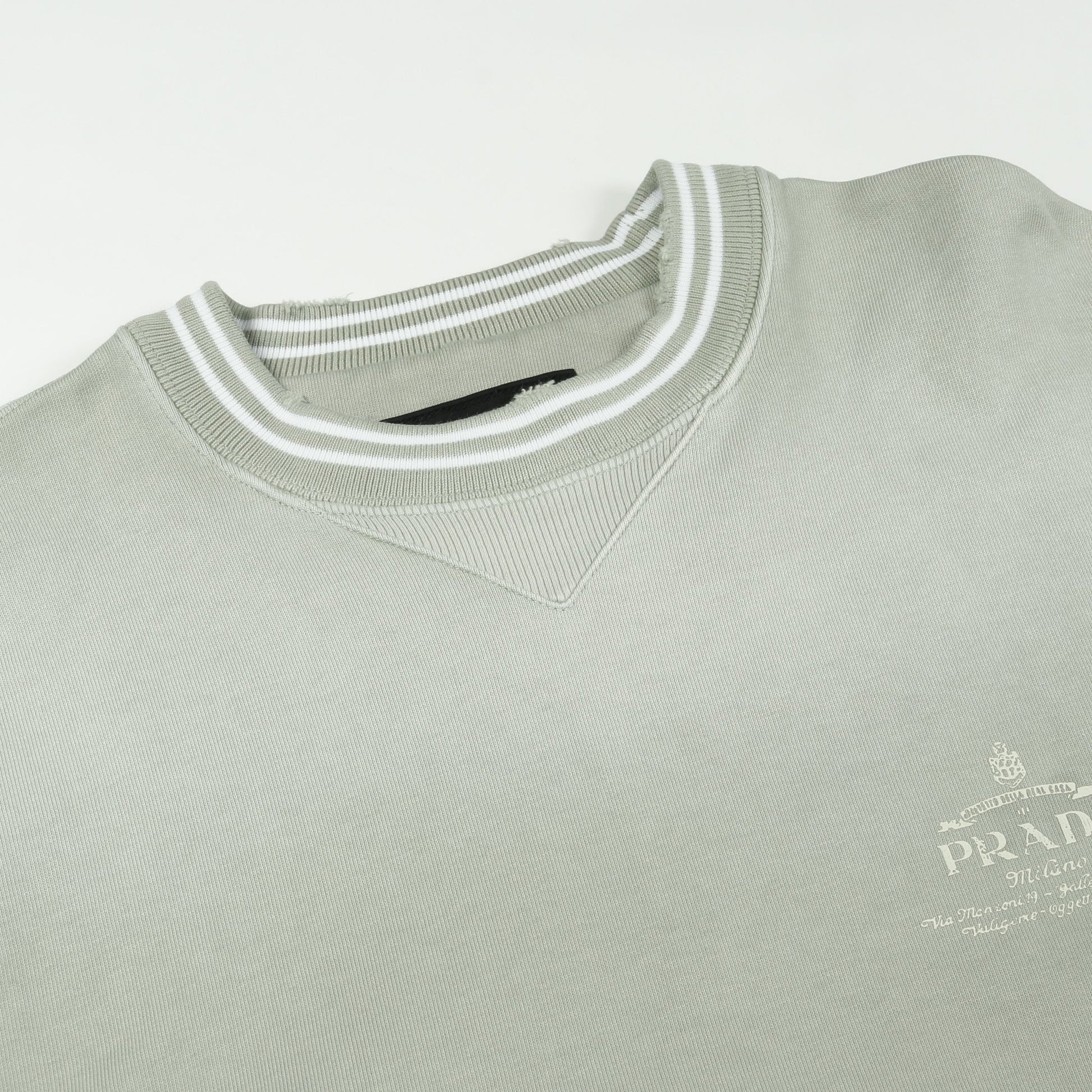 スウェットシャツ クルーネック コットン グレーグリーン ダメージ加工 フェード加工 プラダ トップス PRADA
