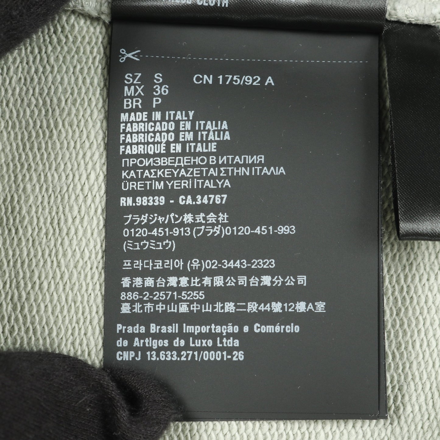 スウェットシャツ クルーネック コットン グレーグリーン ダメージ加工 フェード加工 プラダ トップス PRADA