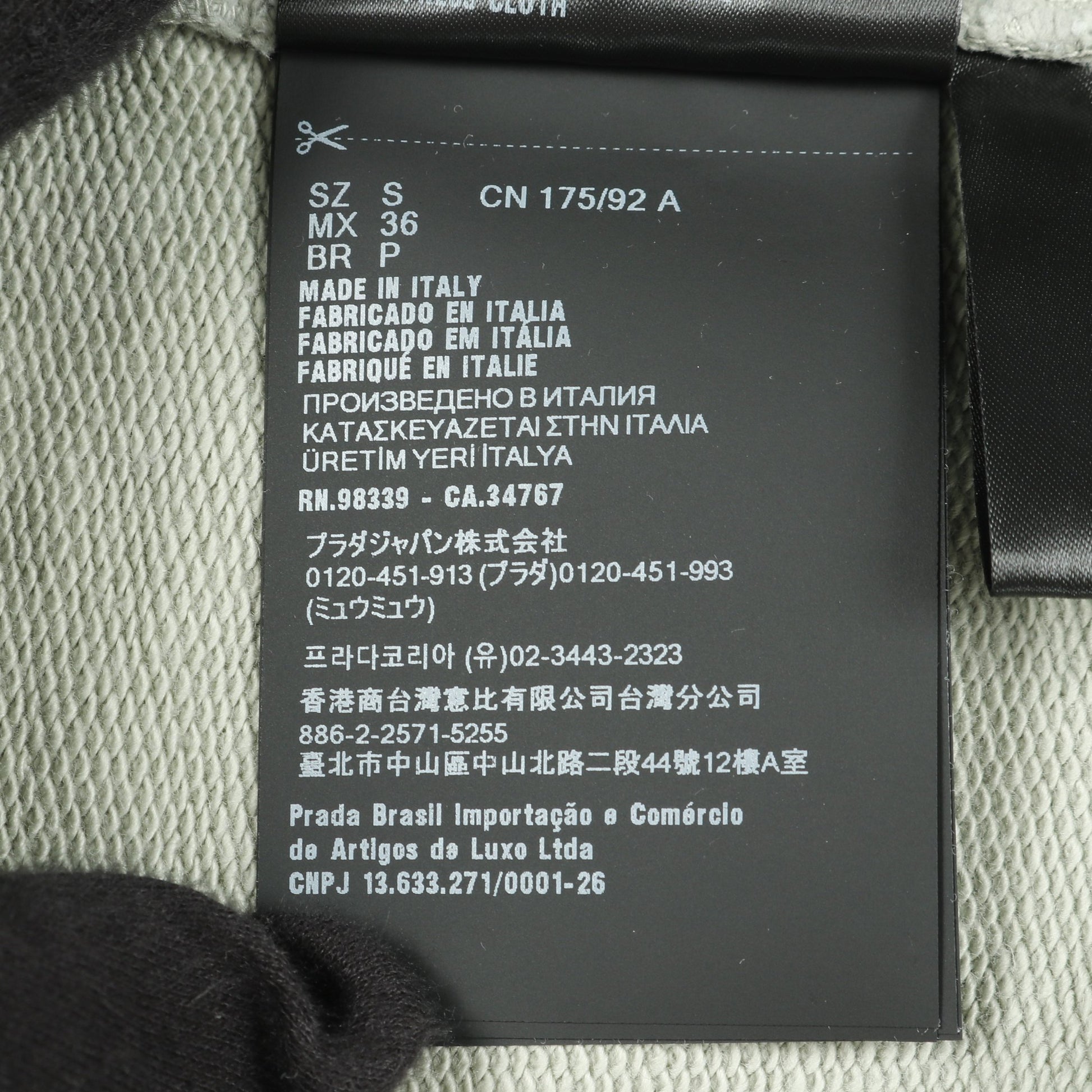 スウェットシャツ クルーネック コットン グレーグリーン ダメージ加工 フェード加工 プラダ トップス PRADA