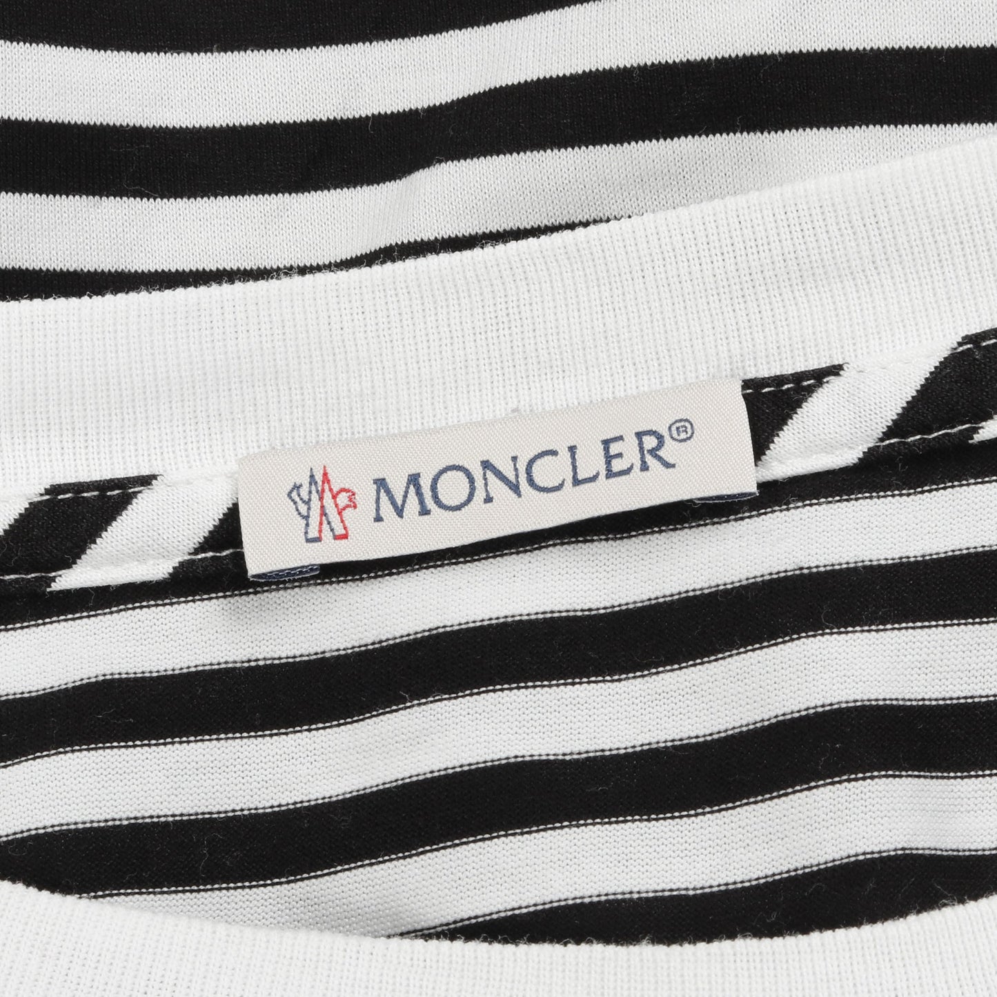 ロゴ ボーダー Tシャツ クルーネック コットン ホワイト ブラック モンクレール トップス MONCLER