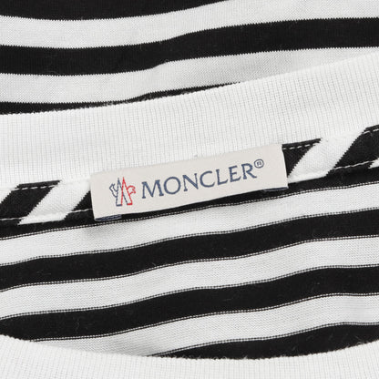 ロゴ ボーダー Tシャツ クルーネック コットン ホワイト ブラック モンクレール トップス MONCLER