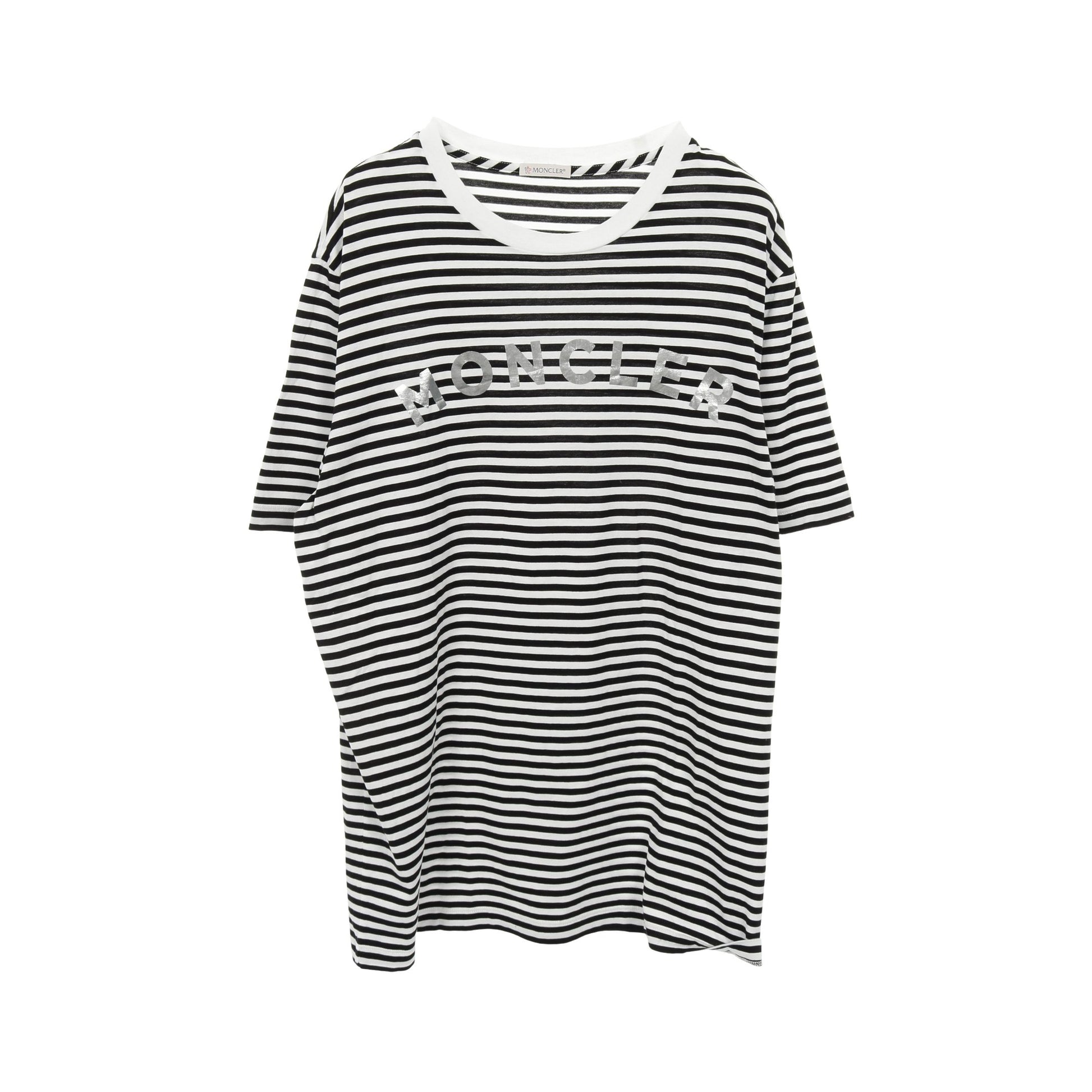 ロゴ ボーダー Tシャツ クルーネック コットン ホワイト ブラック モンクレール トップス MONCLER