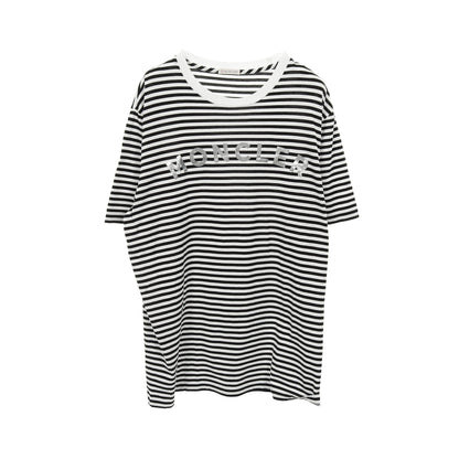 ロゴ ボーダー Tシャツ クルーネック コットン ホワイト ブラック モンクレール トップス MONCLER