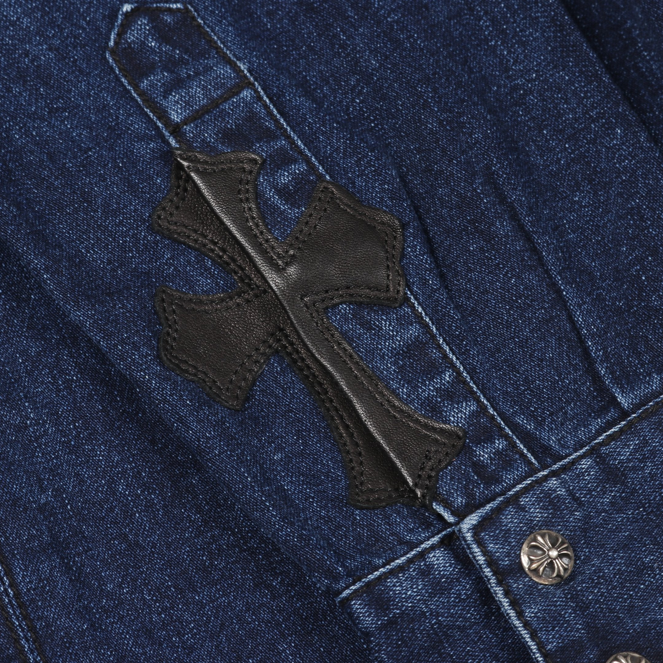 アームクロスパッチ クロスボールボタン デニムシャツ 長袖