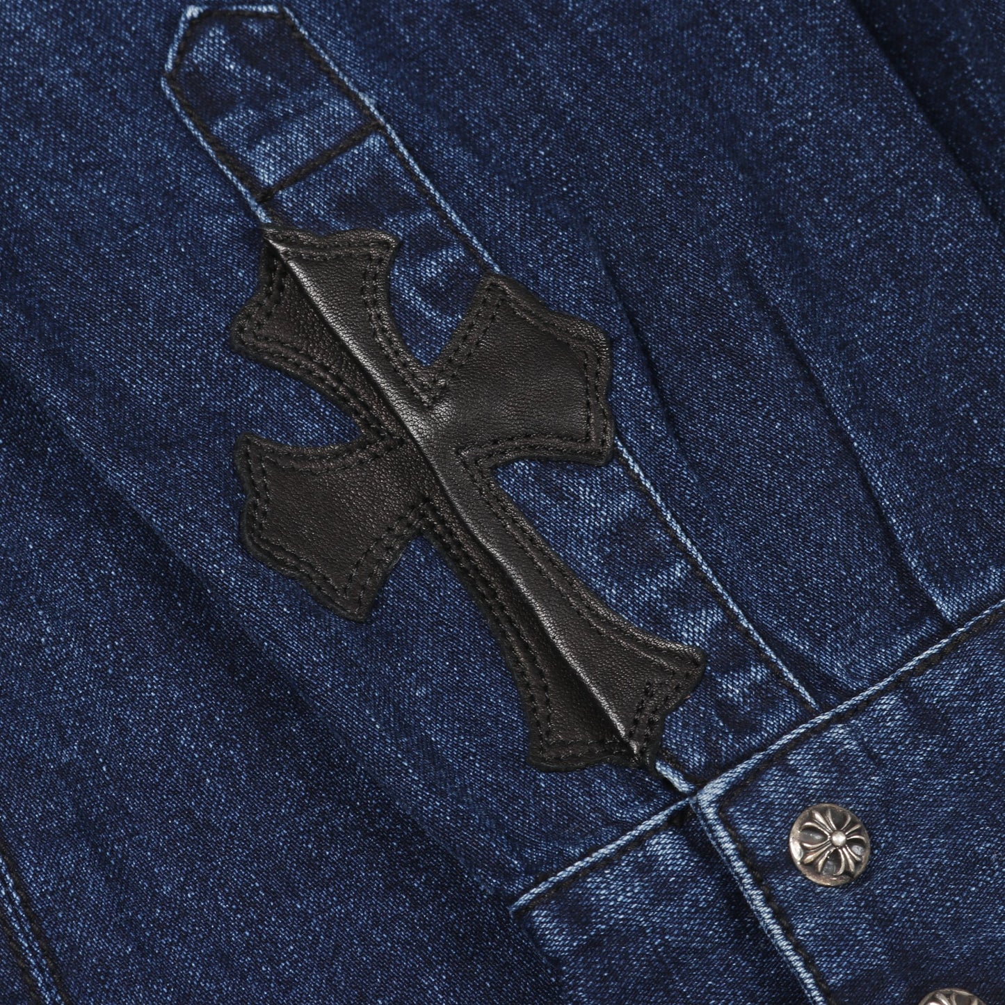 アームクロスパッチ クロスボールボタン デニムシャツ 長袖 コットン インディゴブルー クロムハーツ トップス Chrome Hearts