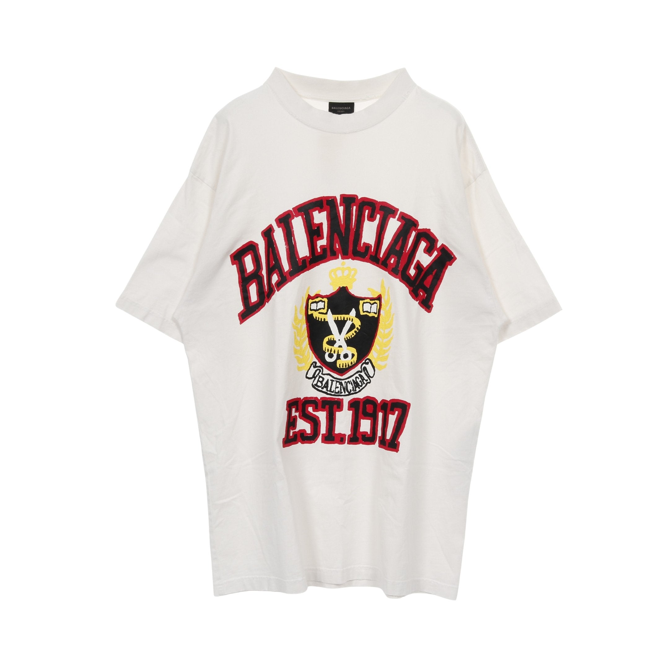 カレッジロゴ Tシャツ クルーネック 半袖 コットン ホワイト ダメージ