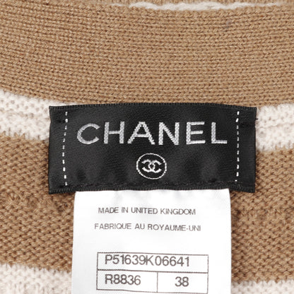ロング カーディガン ボーダー カシミヤ ライトブラウン ホワイト シャネル トップス CHANEL