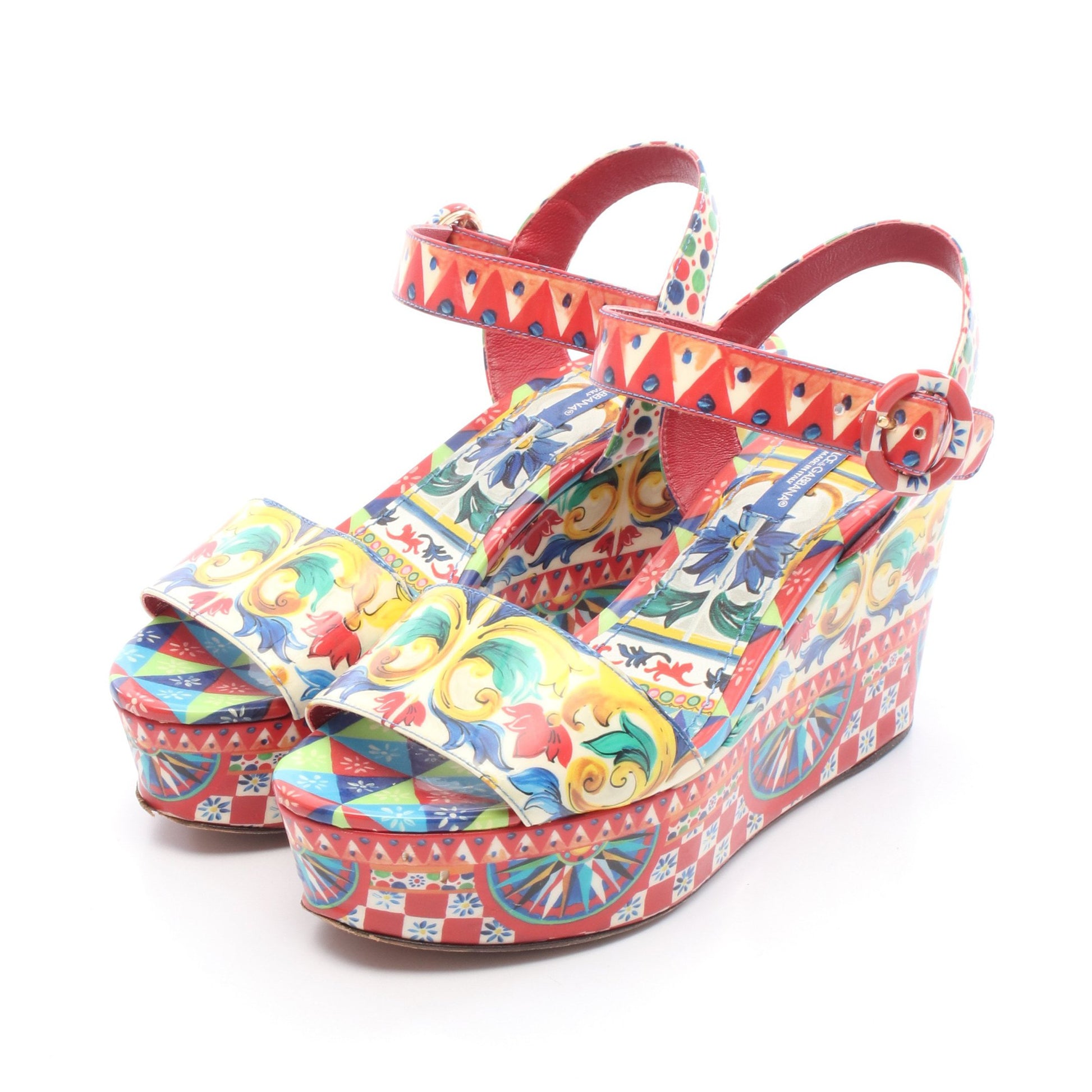 サンダル エナメルレザー レッド マルチカラー ドルチェアンドガッバーナ シューズ DOLCE&GABBANA