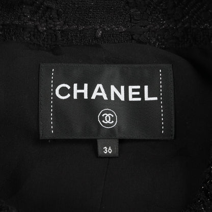 ココマークボタン ツイード ノーカラージャケット コットン ナイロン ブラック ペプラム シャネル アウター CHANEL