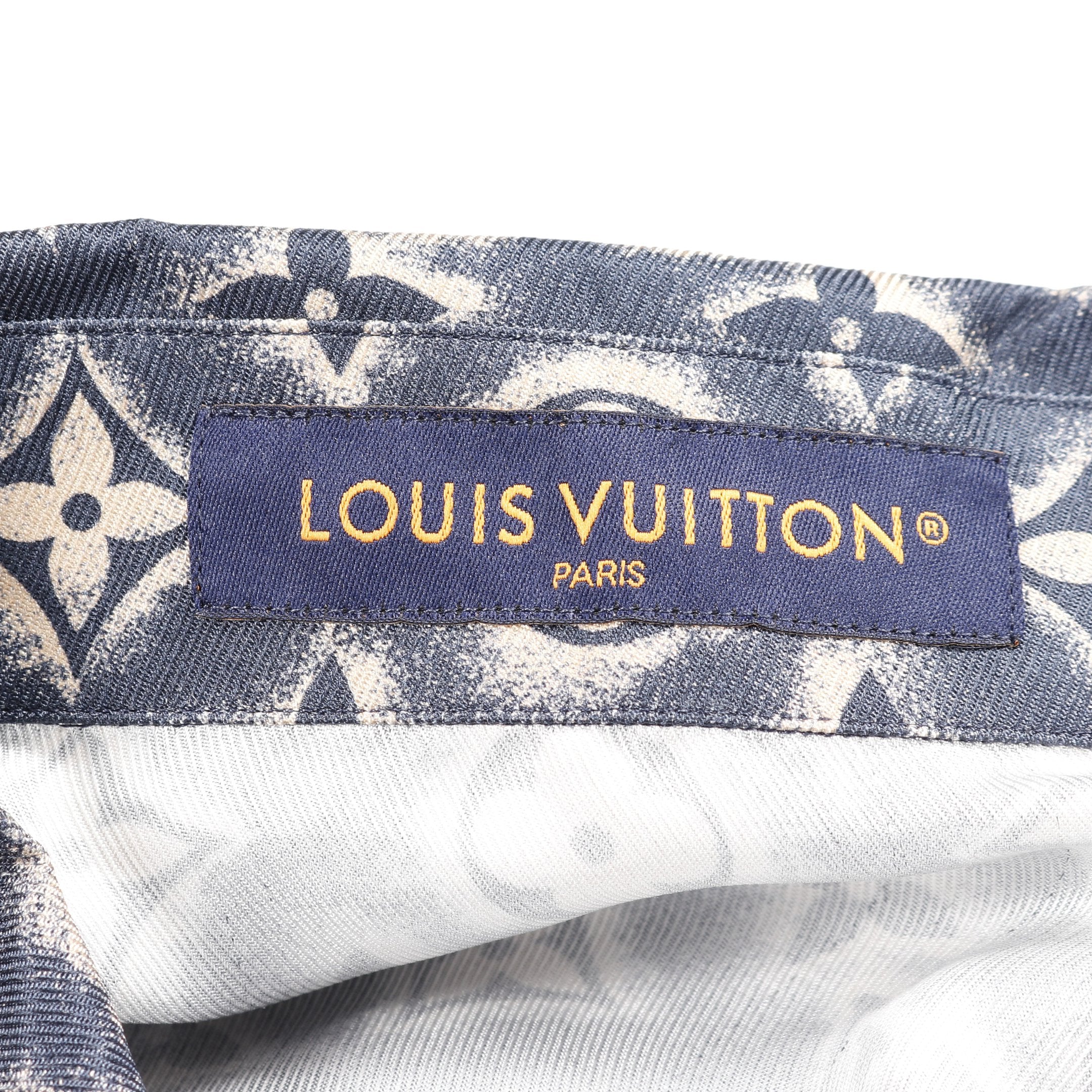 モノグラム シャツ オープンカラー 半袖 シルク ネイビー ベージュ