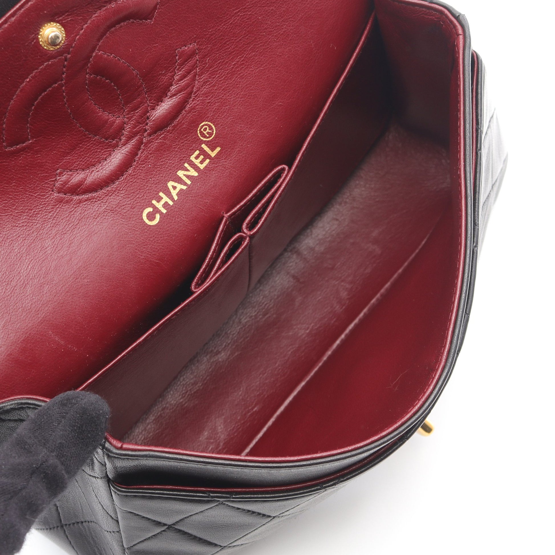 マトラッセ Wフラップ Wチェーンショルダーバッグ ラムスキン ブラック ゴールド金具 ヴィンテージ シャネル バッグ CHANEL