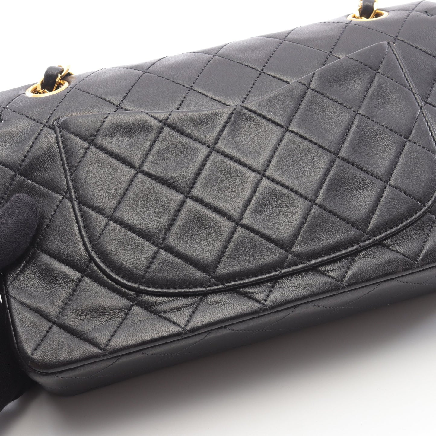 マトラッセ Wフラップ Wチェーンショルダーバッグ ラムスキン ブラック ゴールド金具 ヴィンテージ シャネル バッグ CHANEL