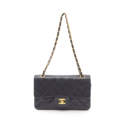 マトラッセ Wフラップ Wチェーンショルダーバッグ ラムスキン ブラック ゴールド金具 ヴィンテージ シャネル バッグ CHANEL