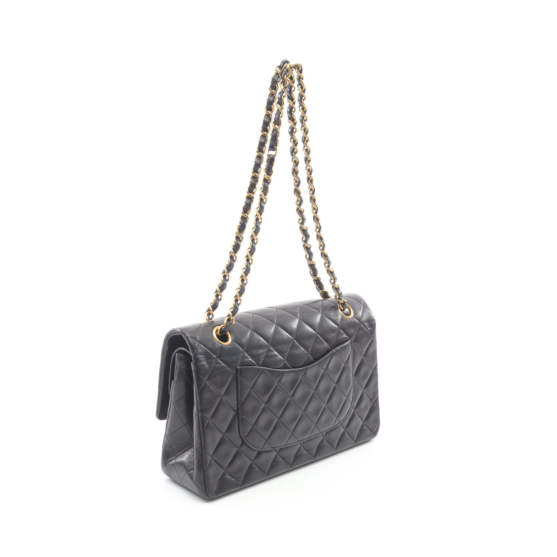 マトラッセ Wフラップ Wチェーンショルダーバッグ ラムスキン ブラック ゴールド金具 シャネル バッグ CHANEL