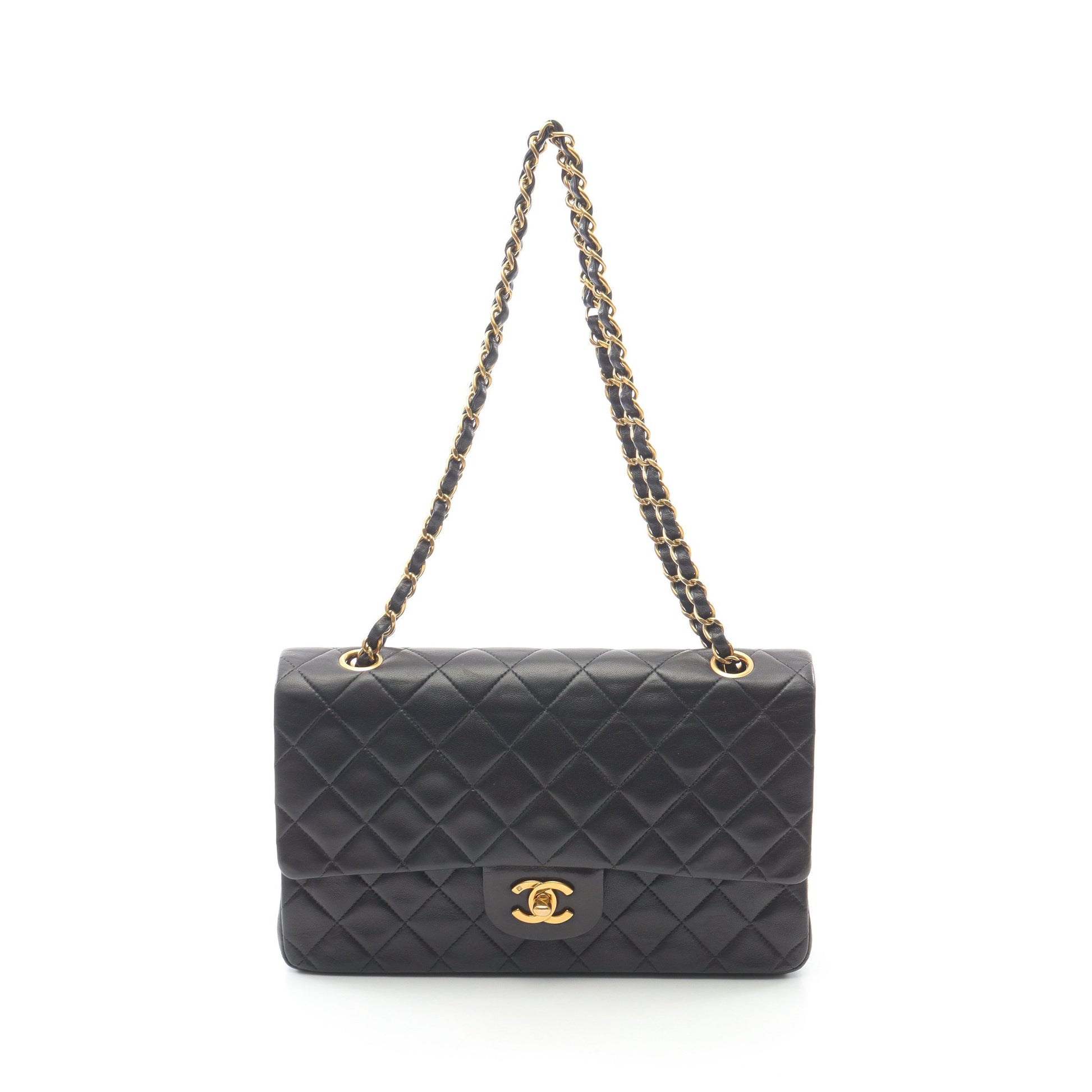 マトラッセ Wフラップ Wチェーンショルダーバッグ ラムスキン ブラック ゴールド金具 シャネル バッグ CHANEL