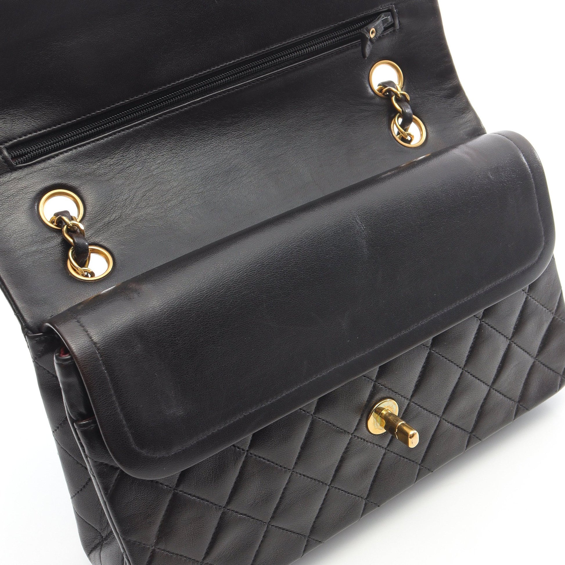 マトラッセ Wフラップ Wチェーンショルダーバッグ ラムスキン ブラック ゴールド金具 シャネル バッグ CHANEL
