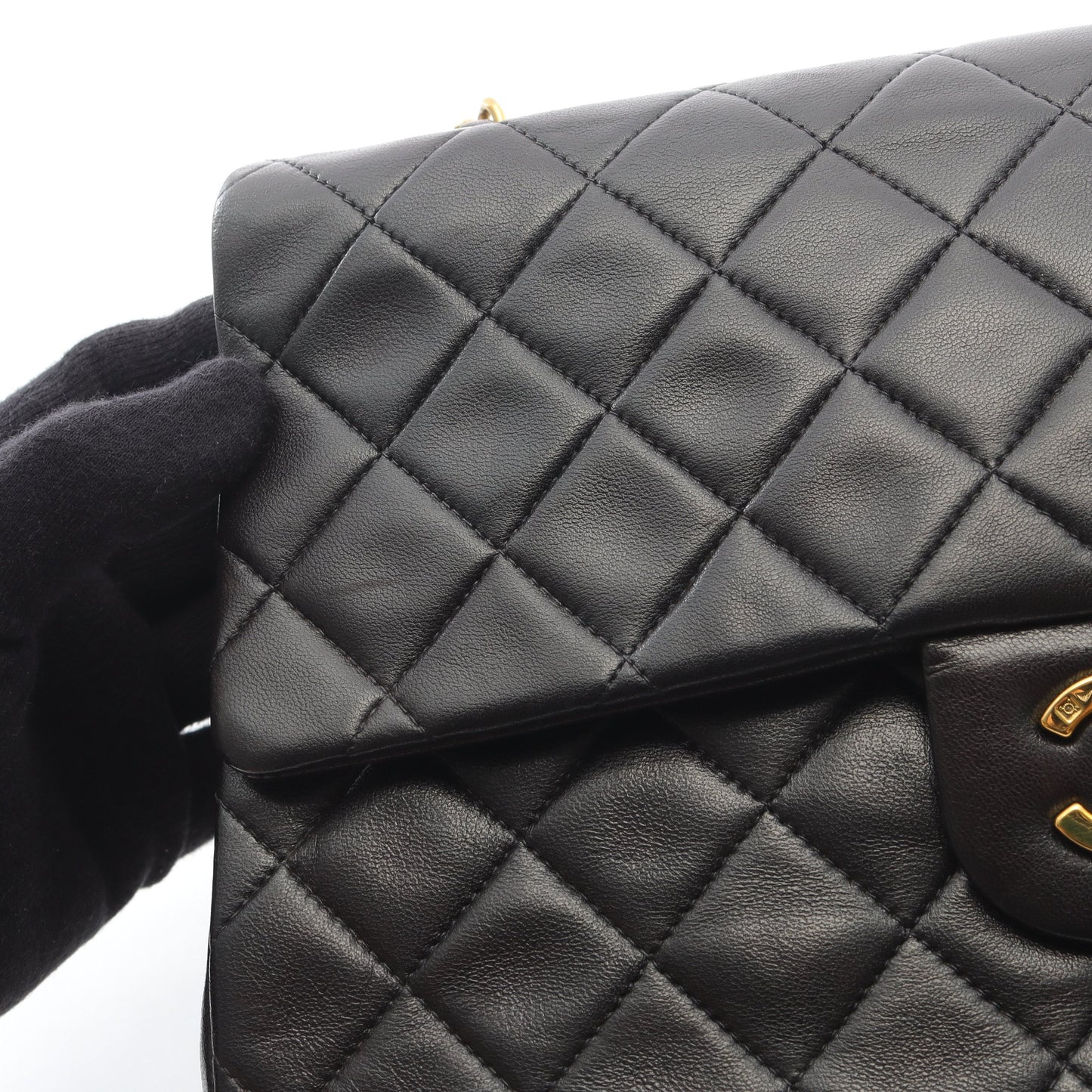 マトラッセ Wフラップ Wチェーンショルダーバッグ ラムスキン ブラック ゴールド金具 シャネル バッグ CHANEL