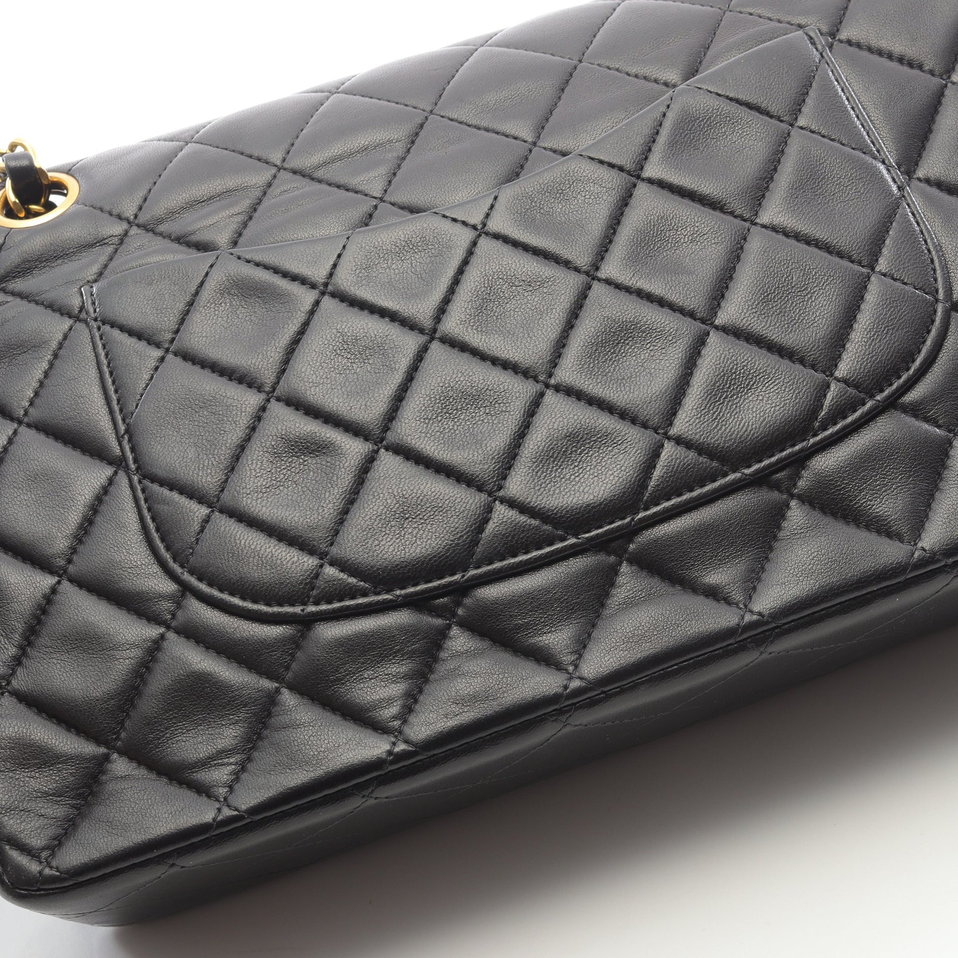 マトラッセ Wフラップ Wチェーンショルダーバッグ ラムスキン ブラック ゴールド金具 シャネル バッグ CHANEL