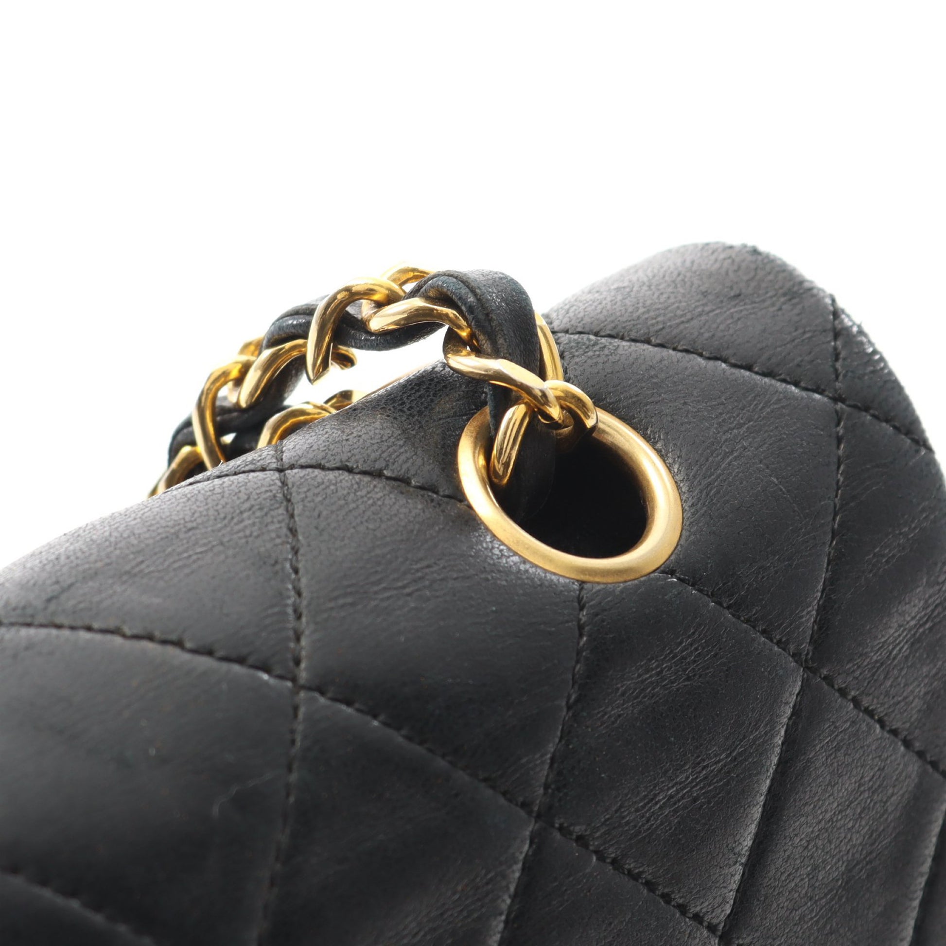 マトラッセ Wフラップ Wチェーンショルダーバッグ ラムスキン ブラック ゴールド金具 ヴィンテージ シャネル バッグ CHANEL