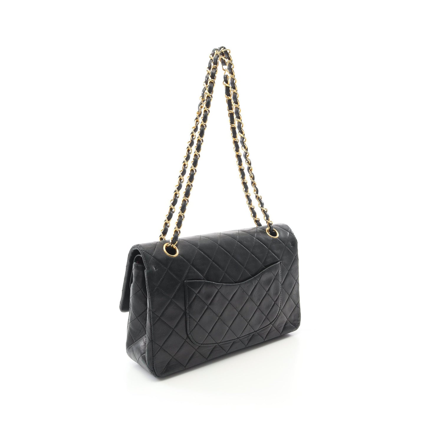 マトラッセ Wフラップ Wチェーンショルダーバッグ ラムスキン ブラック ゴールド金具 ヴィンテージ シャネル バッグ CHANEL