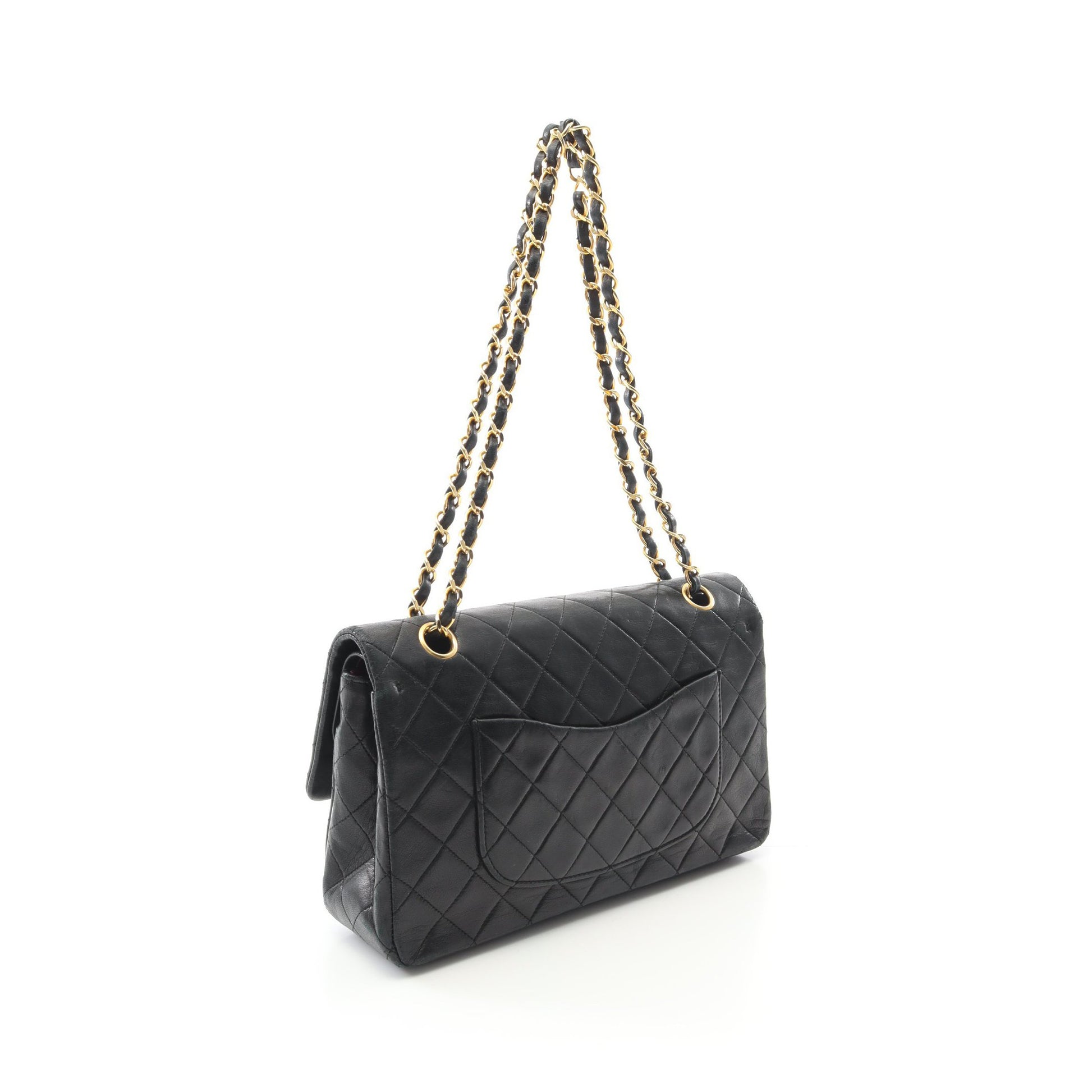 マトラッセ Wフラップ Wチェーンショルダーバッグ ラムスキン ブラック ゴールド金具 ヴィンテージ シャネル バッグ CHANEL