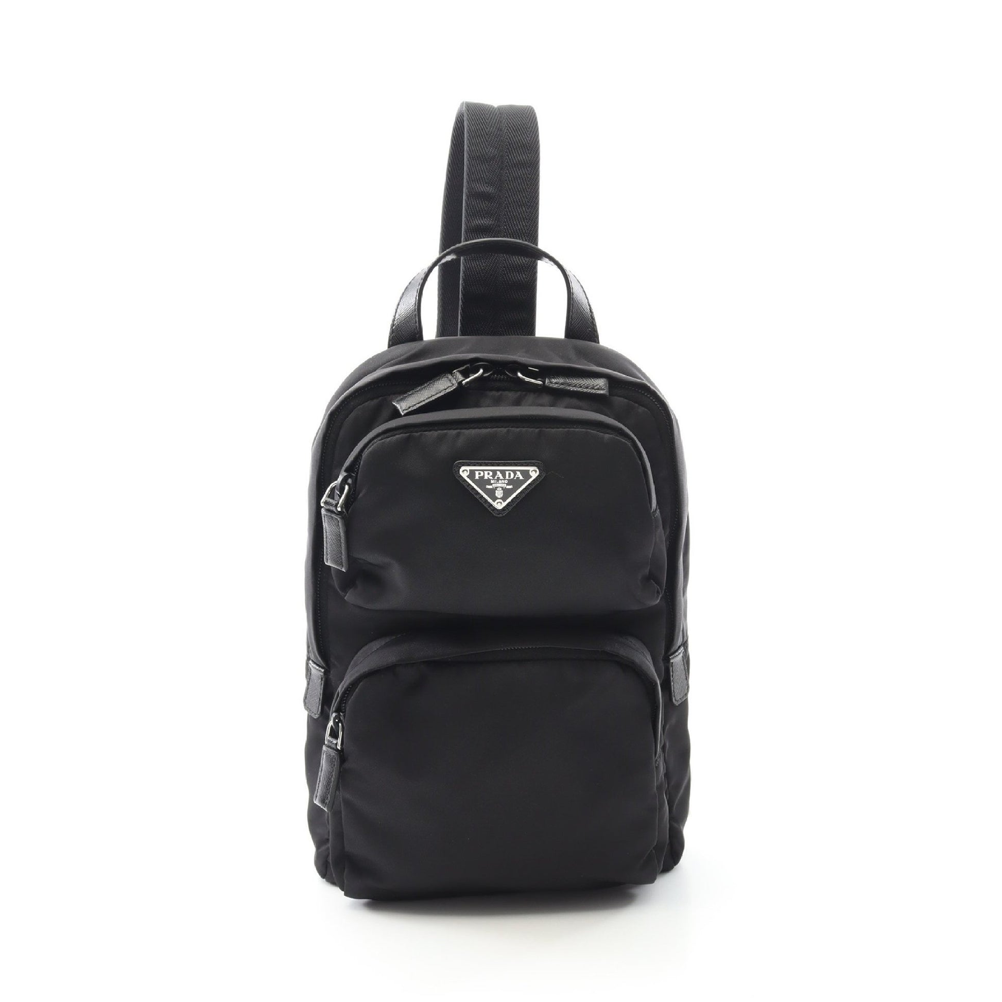 Re-Nylon ボディバッグ ナイロン サフィアーノレザー ブラック プラダ 
