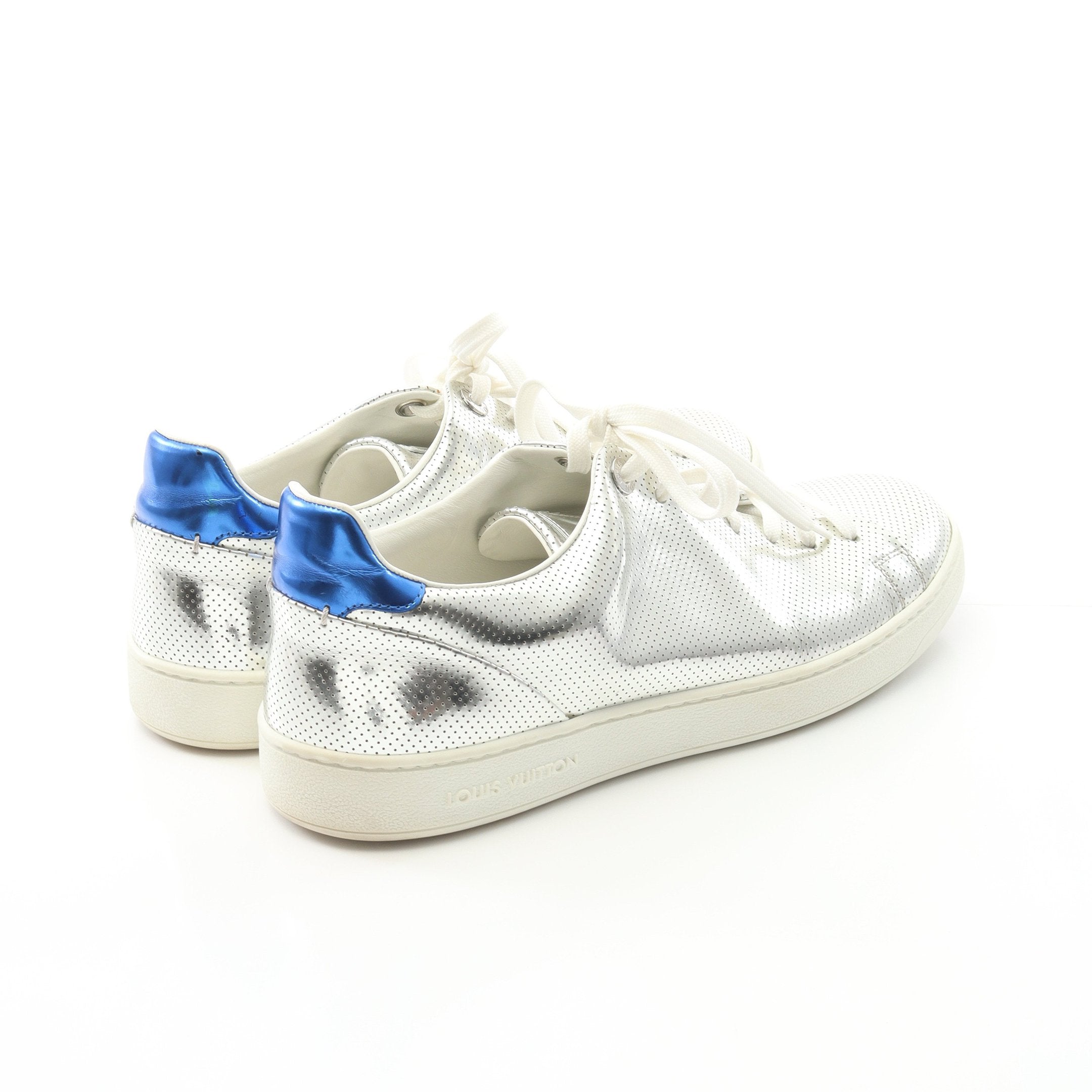 フロントローライン スニーカー レザー シルバー ブルー パンチング