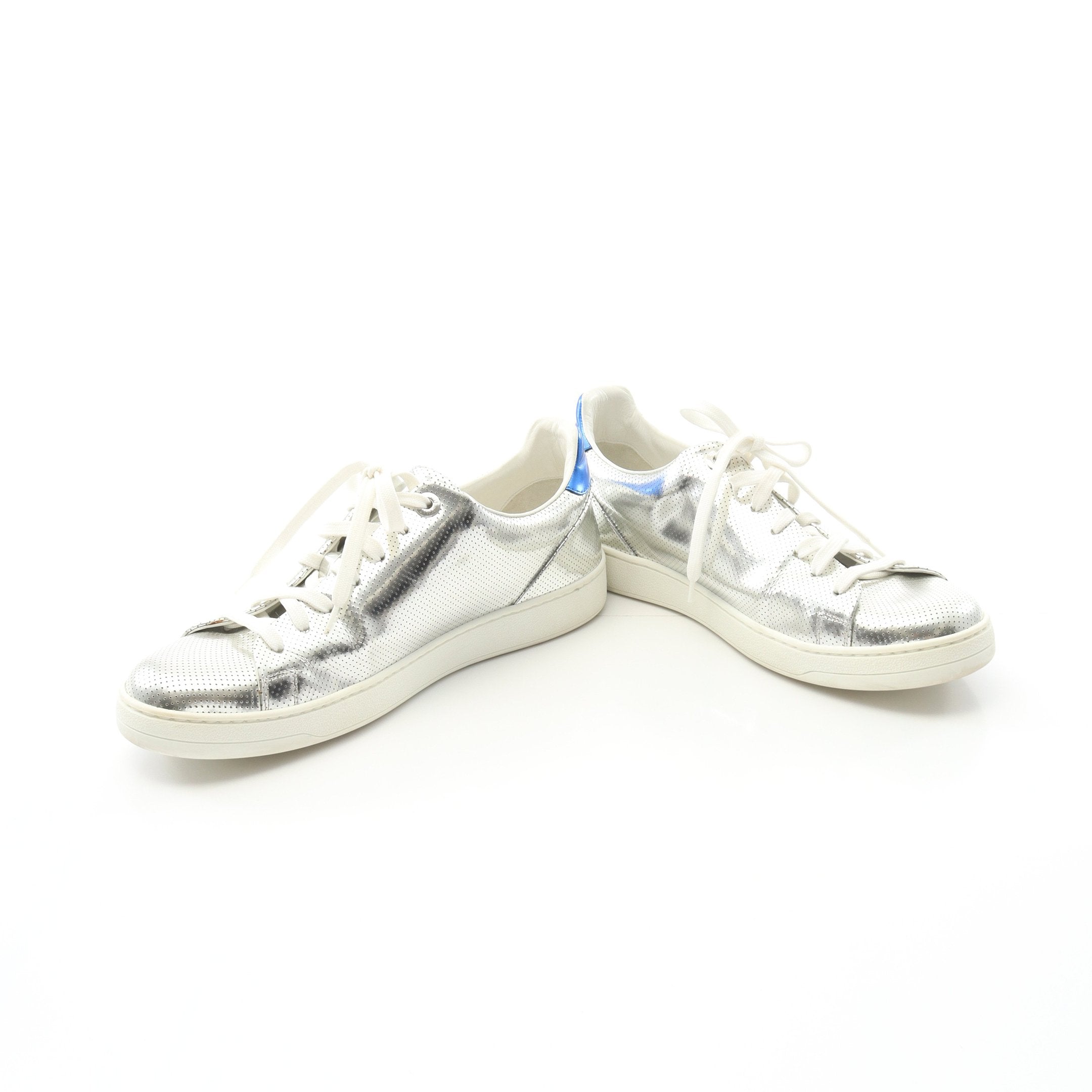 フロントローライン スニーカー レザー シルバー ブルー パンチング