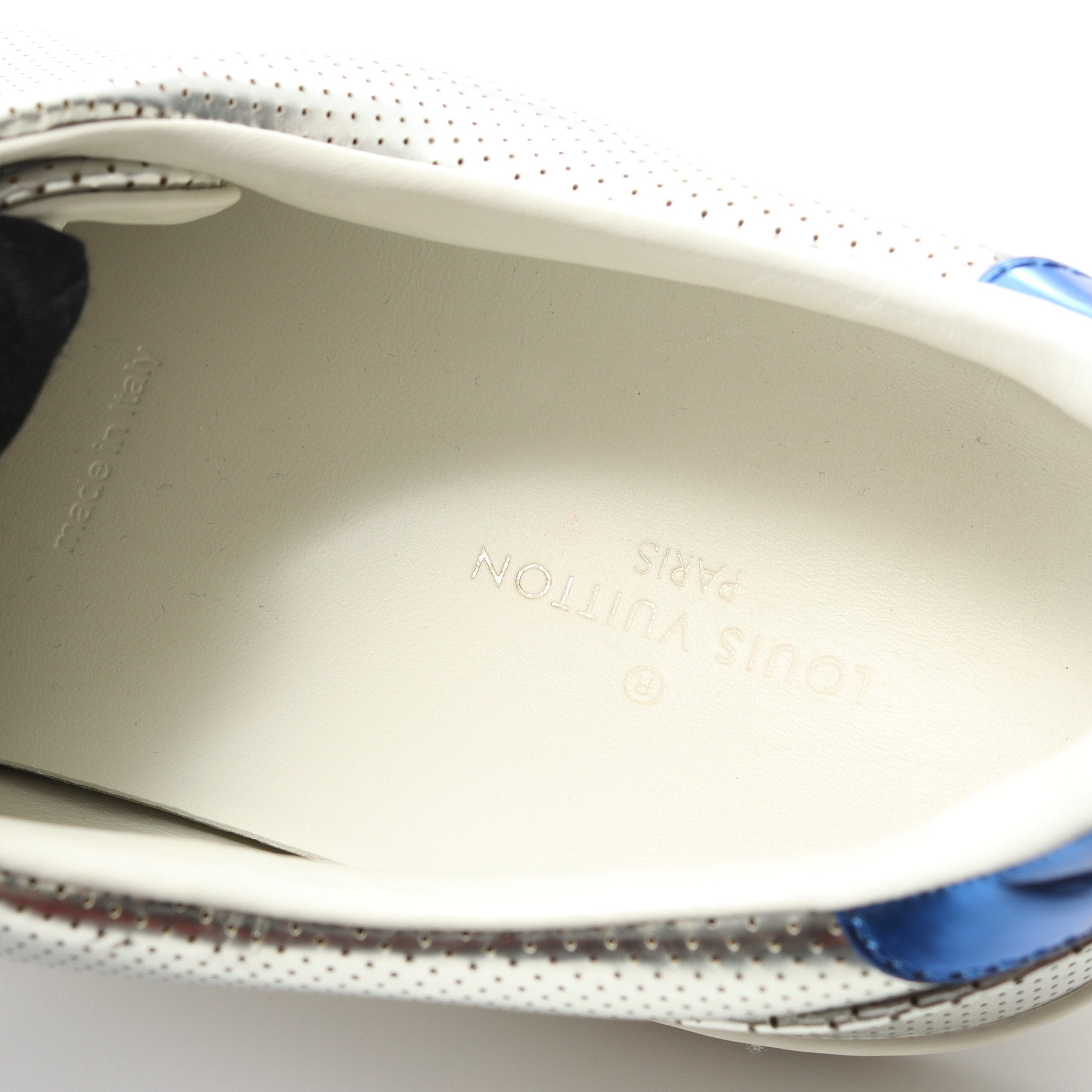 フロントローライン スニーカー レザー シルバー ブルー パンチング