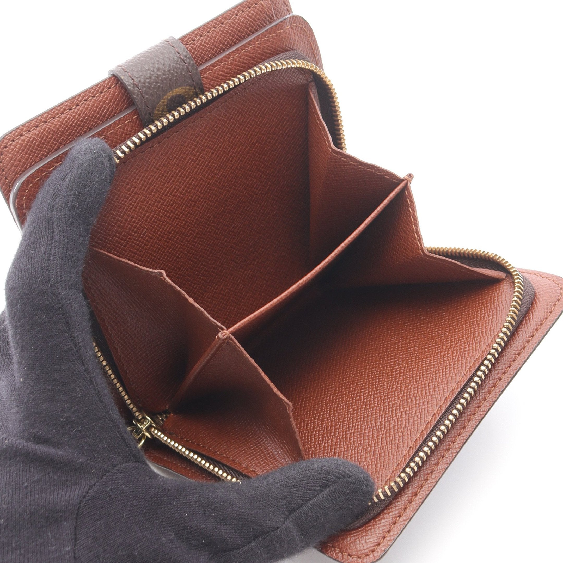 コンパクトジップ モノグラム 二つ折り財布 PVC ブラウン ルイ