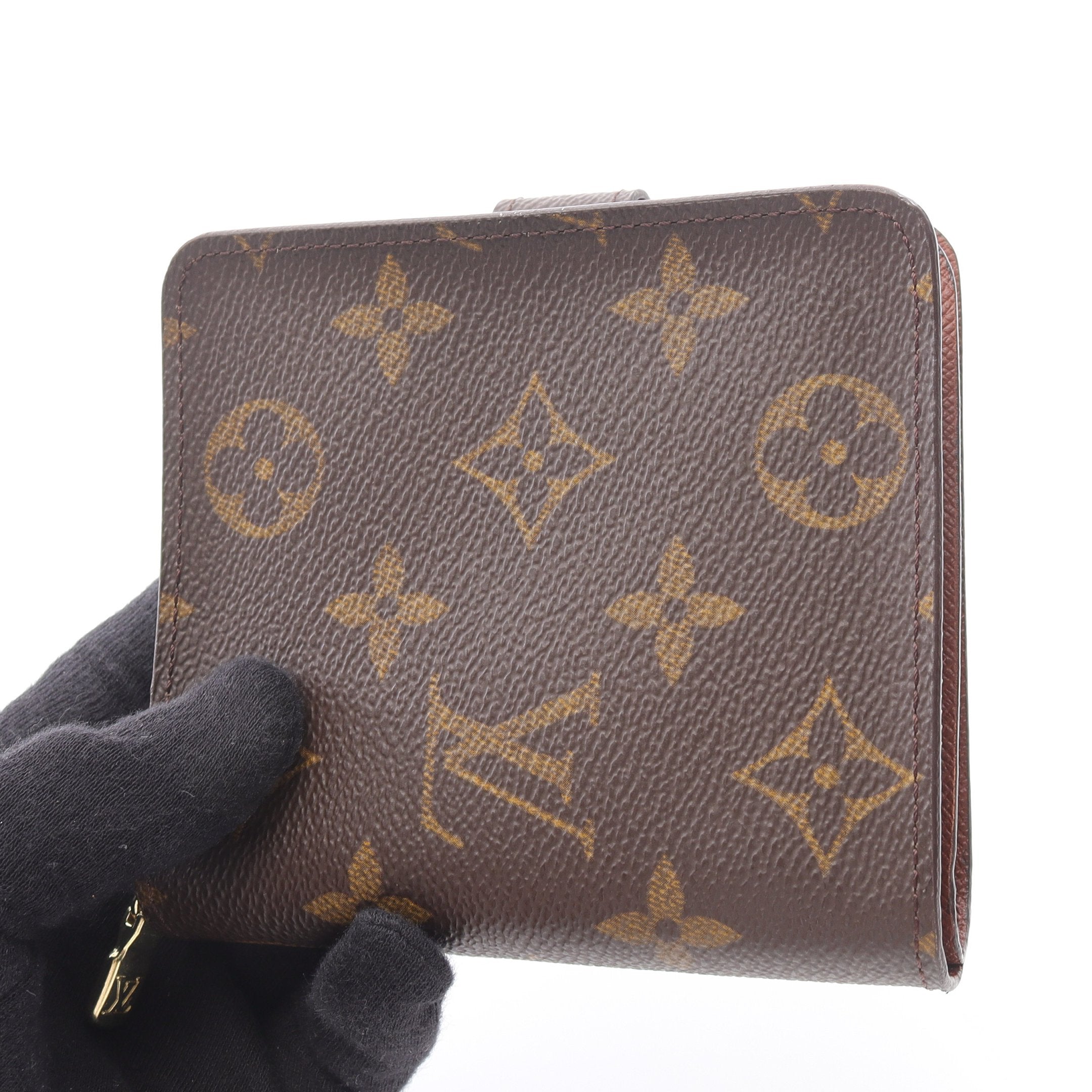 コンパクトジップ モノグラム 二つ折り財布 PVC ブラウン ルイ