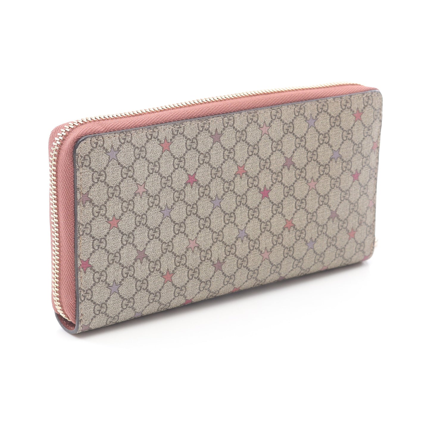 GGスプリーム スター キャンバス ラウンドファスナー長財布 PVC ベージュ ダスティピンク グッチ 財布・小物 GUCCI