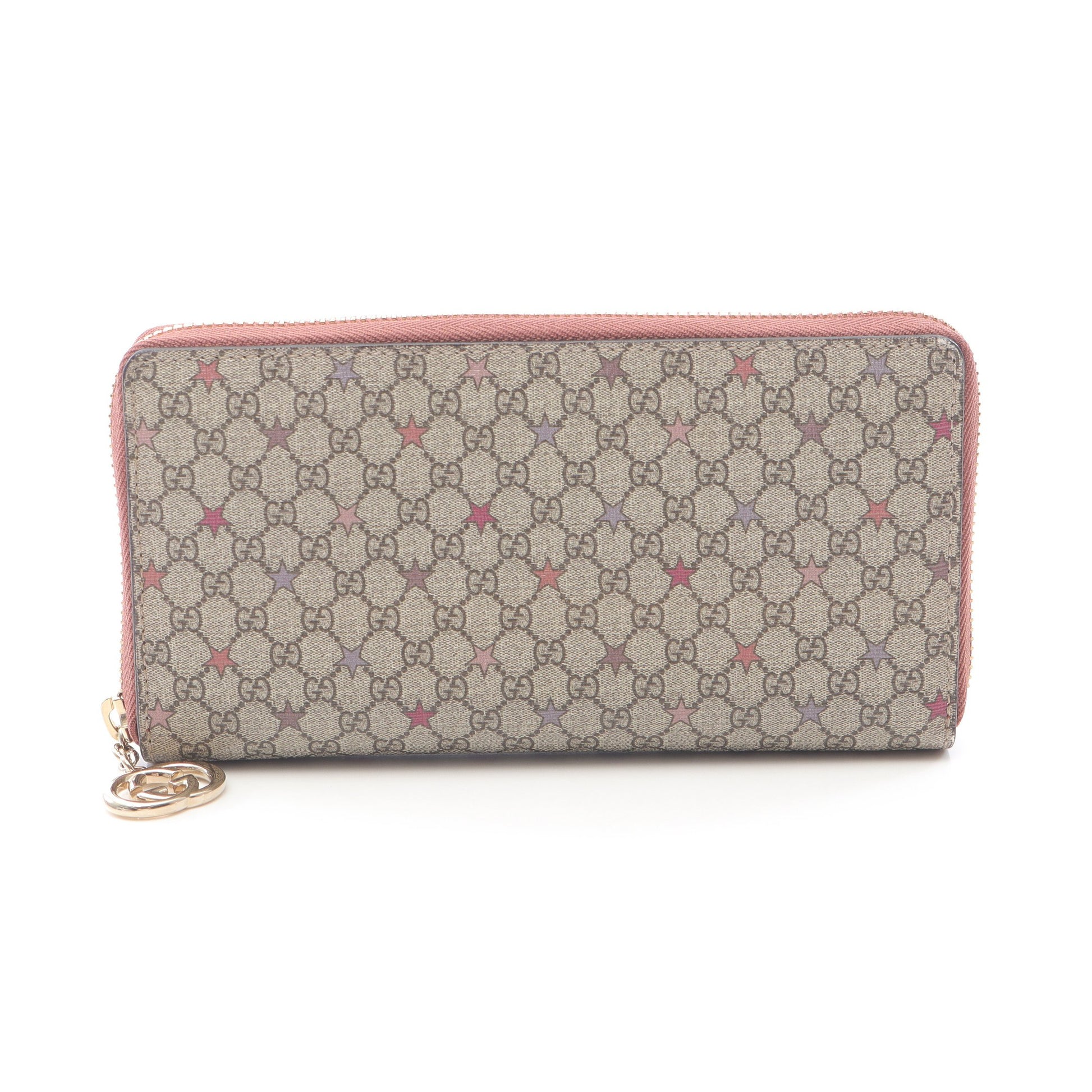 GGスプリーム スター キャンバス ラウンドファスナー長財布 PVC ベージュ ダスティピンク グッチ 財布・小物 GUCCI