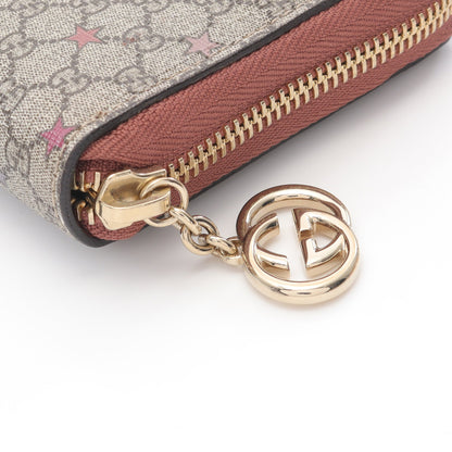 GGスプリーム スター キャンバス ラウンドファスナー長財布 PVC ベージュ ダスティピンク グッチ 財布・小物 GUCCI
