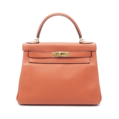 ケリー28 テールバテュー ハンドバッグ トゴ オレンジ ゴールド金具 2WAY 内縫い X刻印 エルメス バッグ HERMES