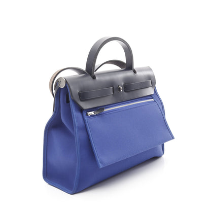 エールバッグジップPM ブルーエレクトリック ハンドバッグ トワルミリタリー レザー ブルー ブラック シルバー金具 2WAY A刻印 エルメス バッグ HERMES