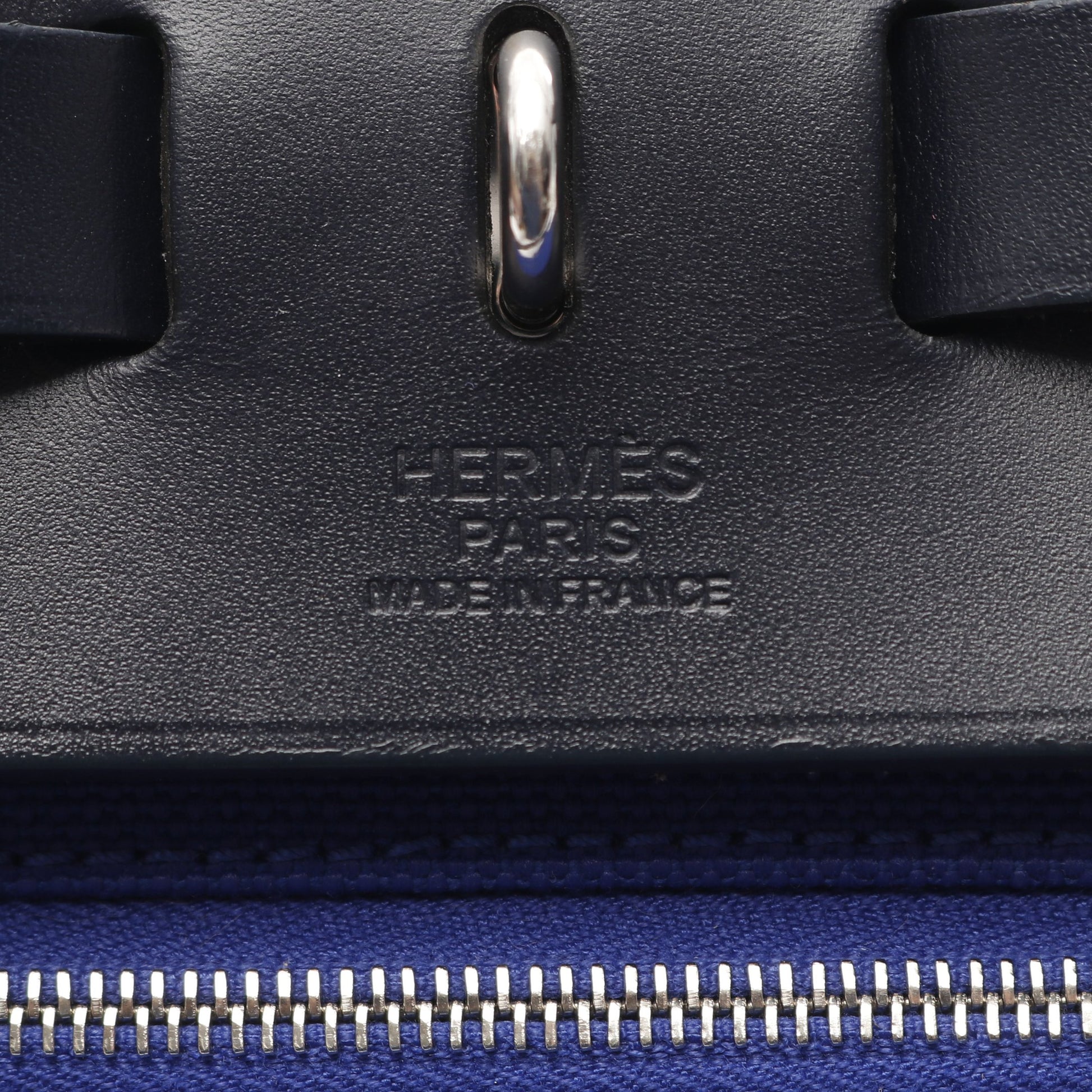 エールバッグジップPM ブルーエレクトリック ハンドバッグ トワルミリタリー レザー ブルー ブラック シルバー金具 2WAY A刻印 エルメス バッグ HERMES