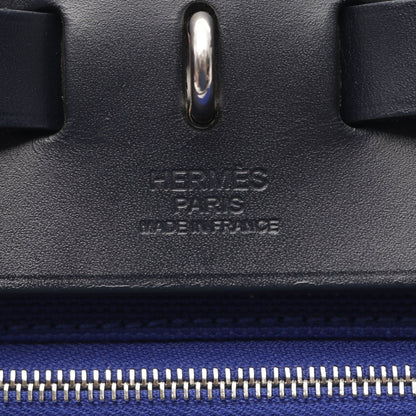 エールバッグジップPM ブルーエレクトリック ハンドバッグ トワルミリタリー レザー ブルー ブラック シルバー金具 2WAY A刻印 エルメス バッグ HERMES