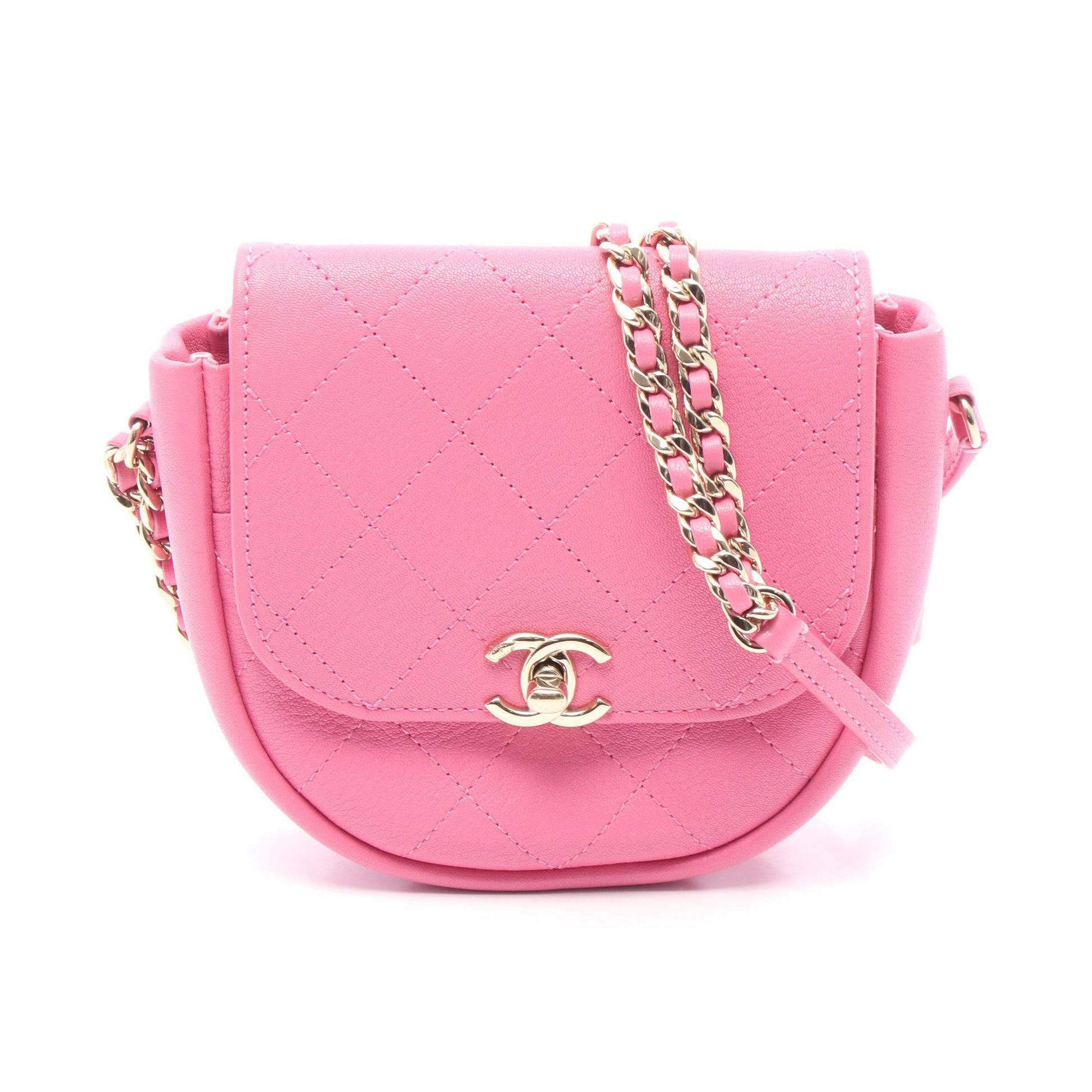 マトラッセ チェーンショルダーバッグ レザー ピンク ゴールド金具 シャネル バッグ CHANEL
