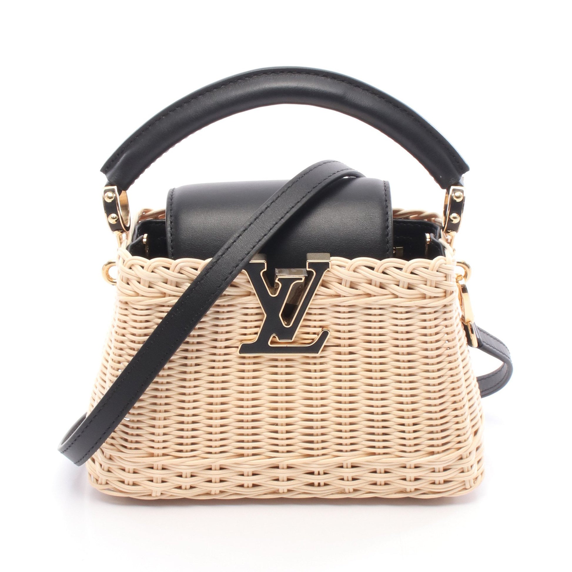 カプシーヌ MINI ノワール ハンドバッグ ラタン レザー ベージュ ブラック 2WAY ルイヴィトン バッグ LOUIS VUITTON