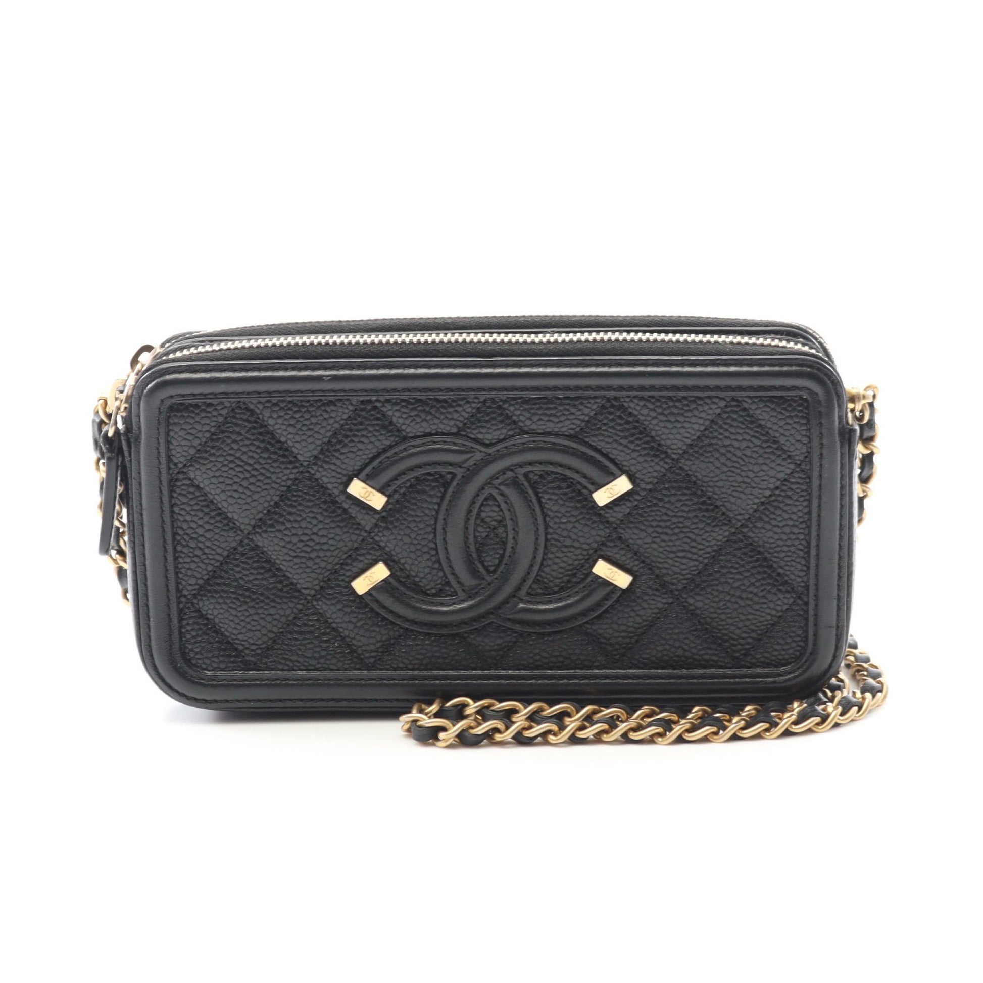 CCフィリグリー マトラッセ ショルダーウォレット キャビアスキン ブラック ゴールド金具 シャネル バッグ CHANEL