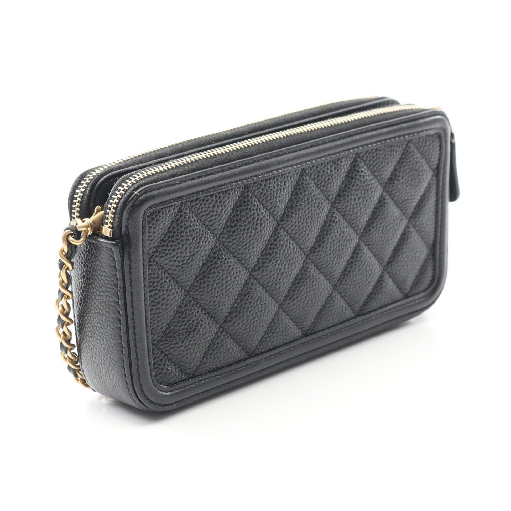 CCフィリグリー マトラッセ ショルダーウォレット キャビアスキン ブラック ゴールド金具 シャネル バッグ CHANEL