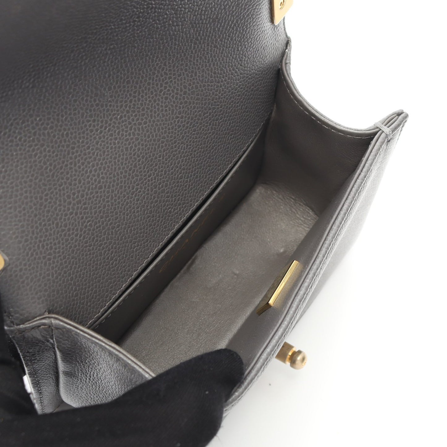 ボーイシャネル ミニ マトラッセ チェーンショルダーバッグ キャビアスキン グレー ゴールド金具 シャネル バッグ CHANEL