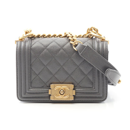 ボーイシャネル ミニ マトラッセ チェーンショルダーバッグ キャビアスキン グレー ゴールド金具 シャネル バッグ CHANEL