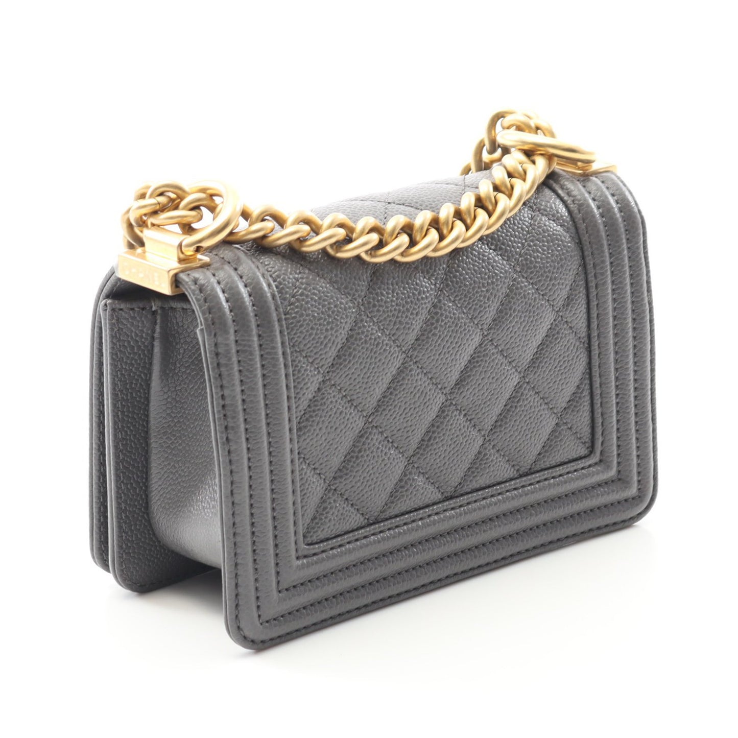 ボーイシャネル ミニ マトラッセ チェーンショルダーバッグ キャビアスキン グレー ゴールド金具 シャネル バッグ CHANEL
