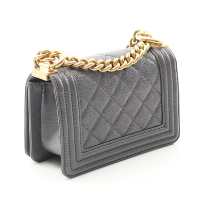 ボーイシャネル ミニ マトラッセ チェーンショルダーバッグ キャビアスキン グレー ゴールド金具 シャネル バッグ CHANEL
