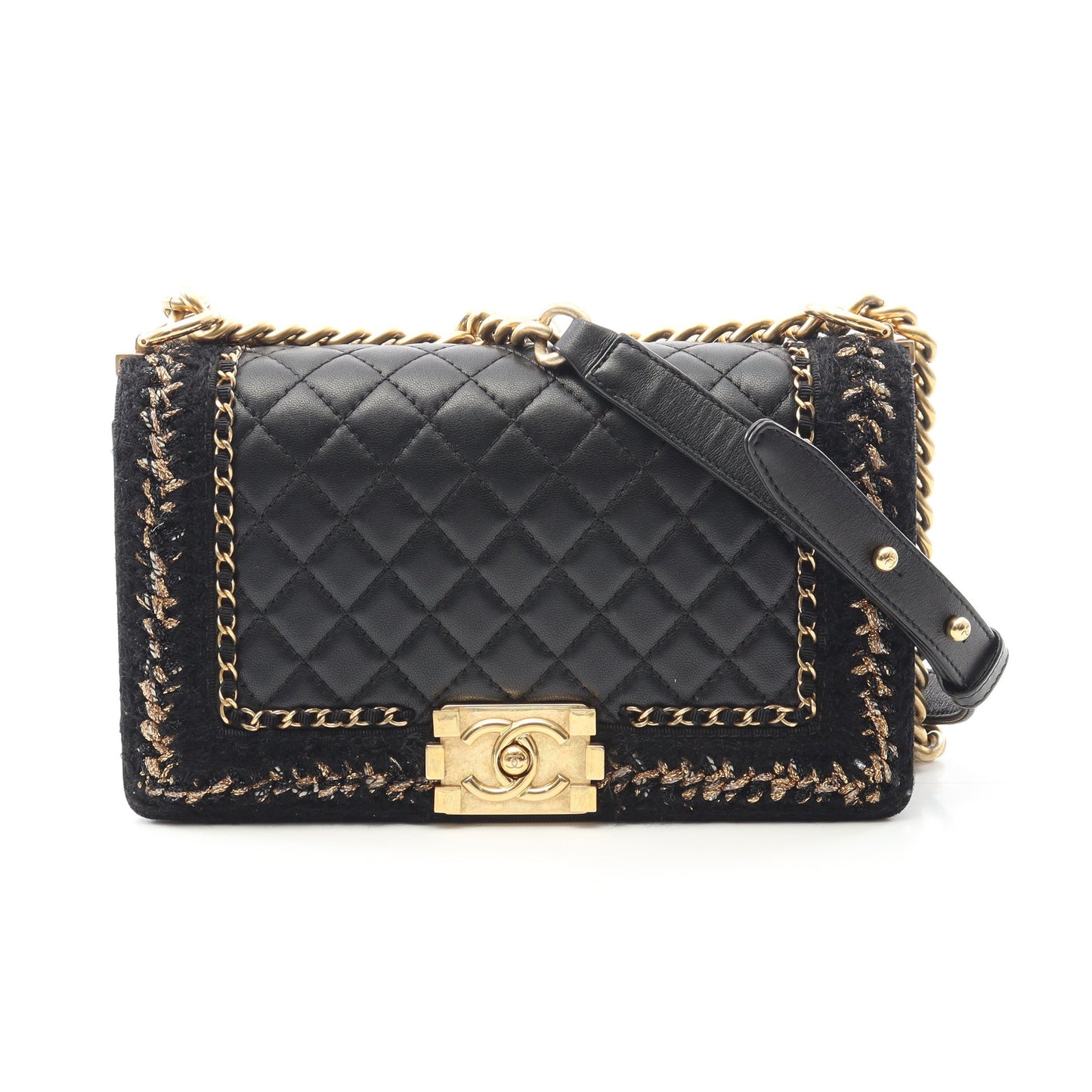 ボーイシャネル マトラッセ チェーンショルダーバッグ ラムスキン ブラック ゴールド金具 シャネル バッグ CHANEL