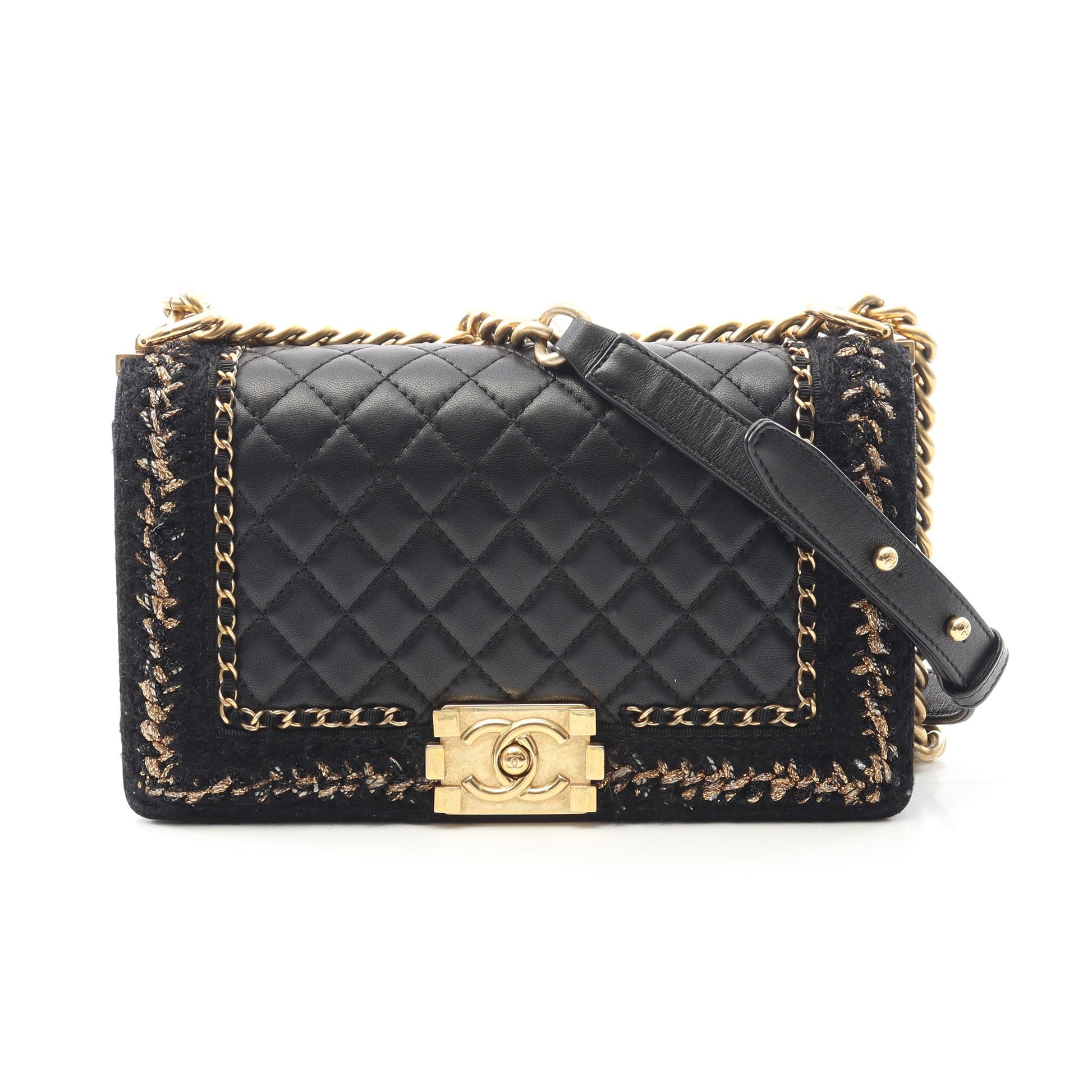 ボーイシャネル マトラッセ チェーンショルダーバッグ ラムスキン ブラック ゴールド金具 シャネル バッグ CHANEL