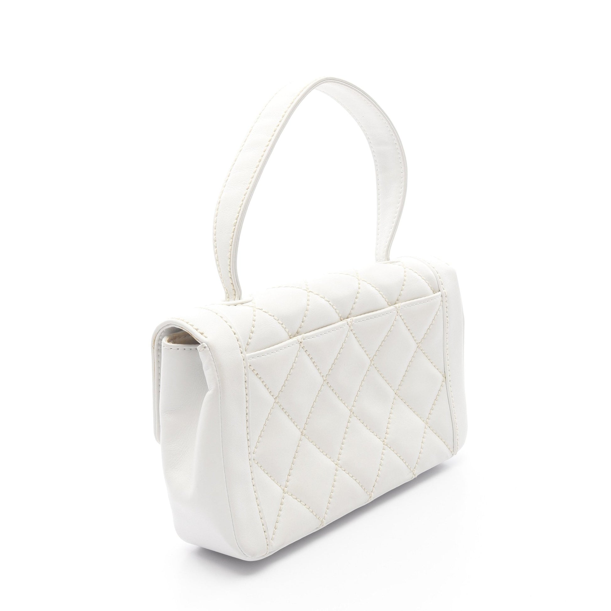 ワイルドステッチ ハンドバッグ レザー ホワイト ゴールド金具 シャネル バッグ CHANEL